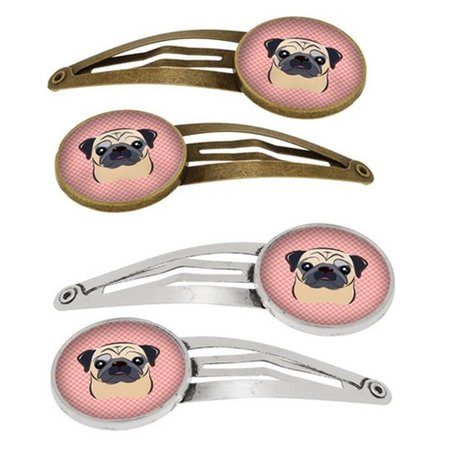 CAROLINES TREASURES Checkerboard Pink Fawn Pug Barrettes Hair Clips, Set of 4, 4PK BB1262HCS4